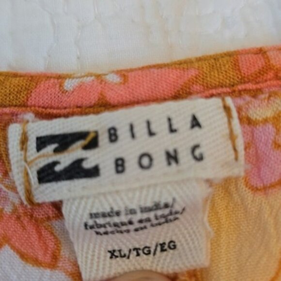 Billabong Women's Sundress Size XL Mini Dress Tiered Orange Vacation Boho Flowy - Picture 10 of 15